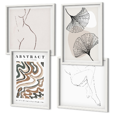 Set de 4 cuadros para salón Formas abstractas de hojas de estilo bohemio