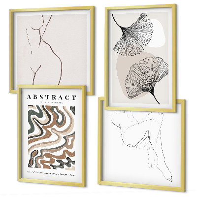 Set de 4 cuadros para salón Formas abstractas de hojas de estilo bohemio