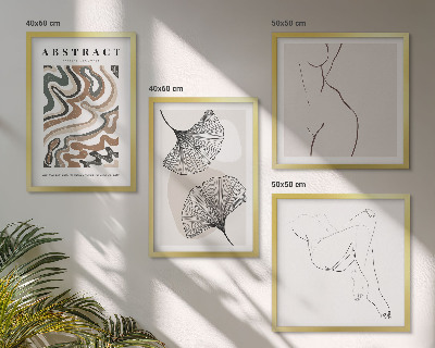 Set de 4 cuadros para salón Formas abstractas de hojas de estilo bohemio
