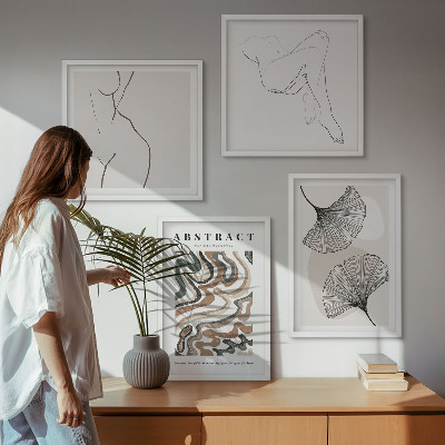 Set de 4 cuadros para salón Formas abstractas de hojas de estilo bohemio