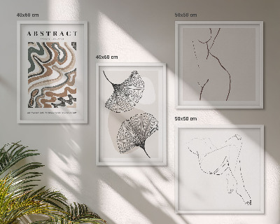 Set de 4 cuadros para salón Formas abstractas de hojas de estilo bohemio