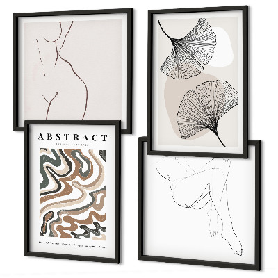 Set de 4 cuadros para salón Formas abstractas de hojas de estilo bohemio