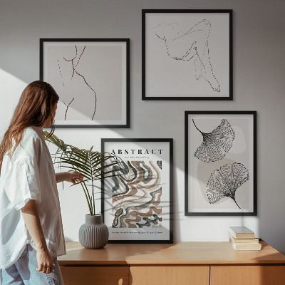 Set de 4 cuadros para salón Formas abstractas de hojas de estilo bohemio