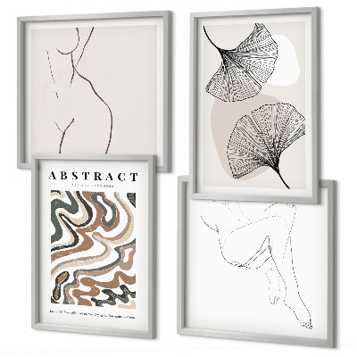 Set de 4 cuadros para salón Formas abstractas de hojas de estilo bohemio