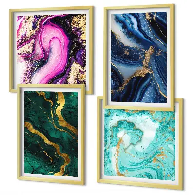 Galería de pared con diseño de patrones abstractos en tonos rosa, verde y azul