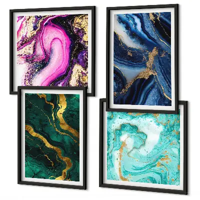 Galería de pared con diseño de patrones abstractos en tonos rosa, verde y azul
