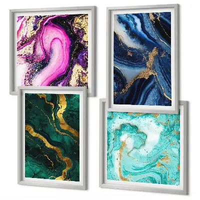 Galería de pared con diseño de patrones abstractos en tonos rosa, verde y azul