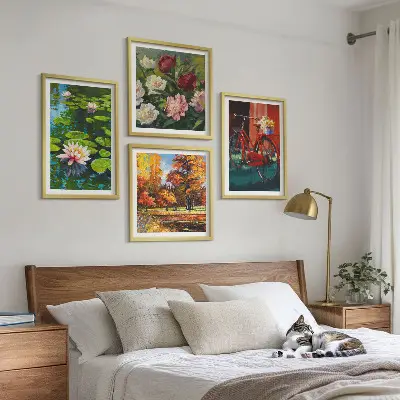 Set de cuadros modernos para salón diseño de flores sobre bicicleta con nenúfares