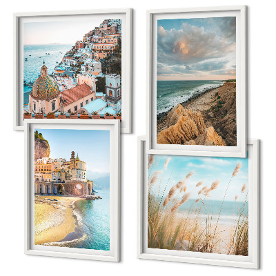 Set de 4 cuadros para salón Paisajes playa ciudad acantilados