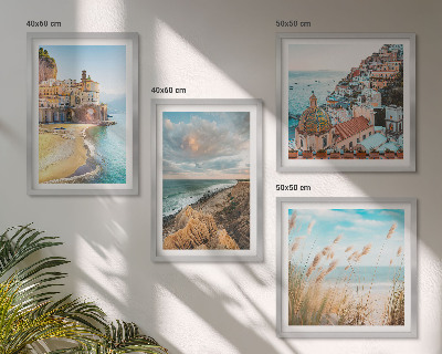 Set de 4 cuadros para salón Paisajes playa ciudad acantilados