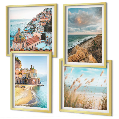 Set de 4 cuadros para salón Paisajes playa ciudad acantilados