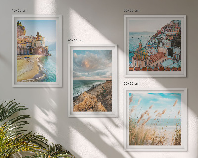 Set de 4 cuadros para salón Paisajes playa ciudad acantilados