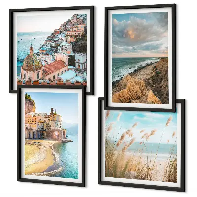 Set de 4 cuadros para salón con paisajes de playa, ciudad y acantilados