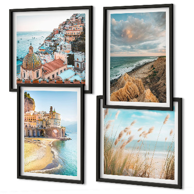 Set de 4 cuadros para salón Paisajes playa ciudad acantilados