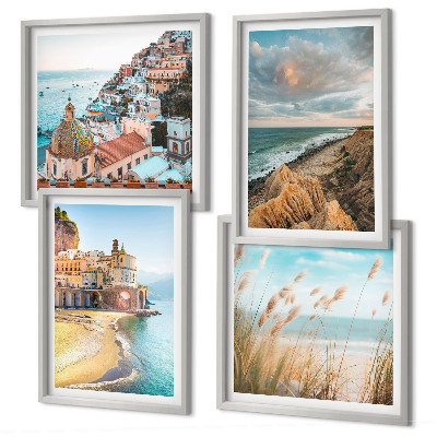Set de 4 cuadros para salón Paisajes playa ciudad acantilados