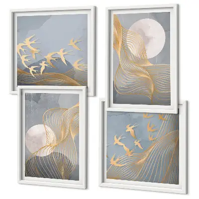 Galería de pared con diseño de círculos abstractos de ondas grises