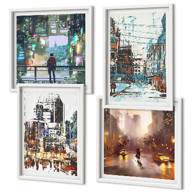 Set de 4 cuadros para salón Ciudades modernas y coloridas con personalidad