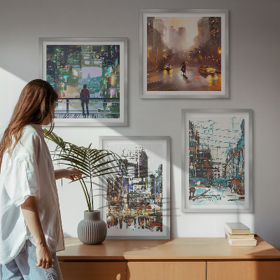 Set de 4 cuadros para salón Ciudades modernas y coloridas con personalidad