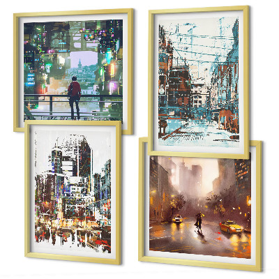 Set de 4 cuadros para salón Ciudades modernas y coloridas con personalidad