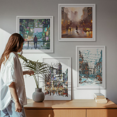 Set de 4 cuadros para salón Ciudades modernas y coloridas con personalidad