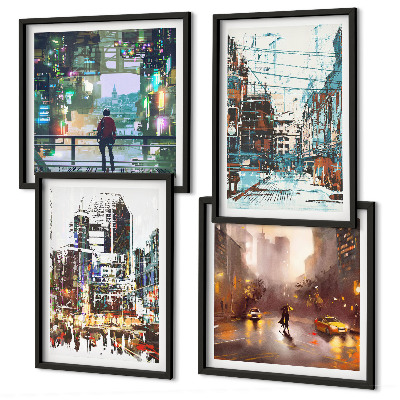 Set de 4 cuadros para salón Ciudades modernas y coloridas con personalidad