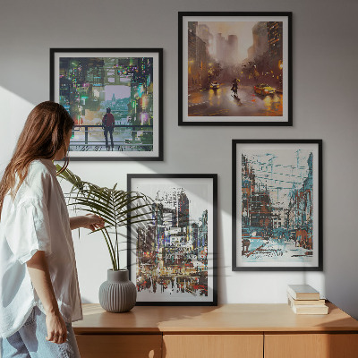 Set de 4 cuadros para salón Ciudades modernas y coloridas con personalidad