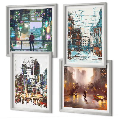 Set de 4 cuadros para salón Ciudades modernas y coloridas con personalidad