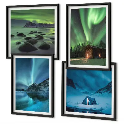 Set de cuadros modernos para salón paisajes de montañas con auroras boreales