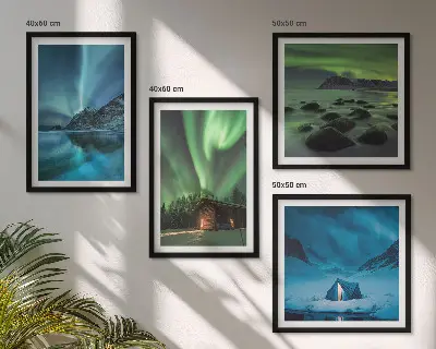 Set de cuadros modernos para salón paisajes de montañas con auroras boreales