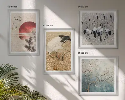 Set de 4 cuadros de paisaje de grullas japonesas decoración para salón