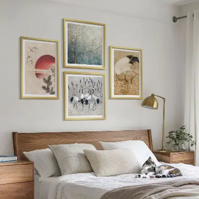 Set de 4 cuadros de paisaje de grullas japonesas decoración para salón