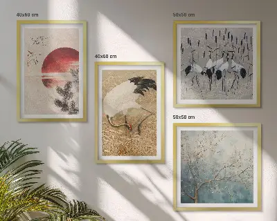 Set de 4 cuadros de paisaje de grullas japonesas decoración para salón