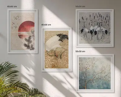 Set de 4 cuadros de paisaje de grullas japonesas decoración para salón