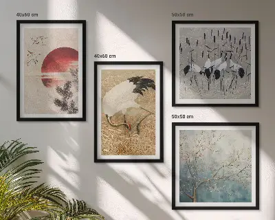 Set de 4 cuadros de paisaje de grullas japonesas decoración para salón