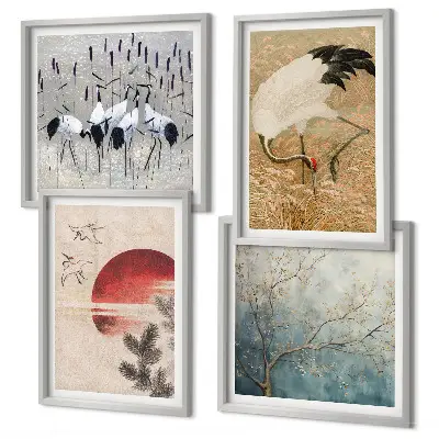 Set de 4 cuadros de paisaje de grullas japonesas decoración para salón