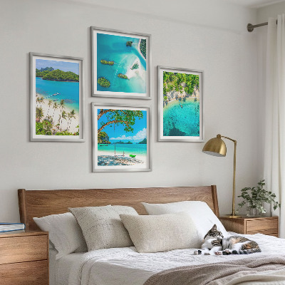 Set de 4 cuadros para salón Playas, palmeras, agua cristalina