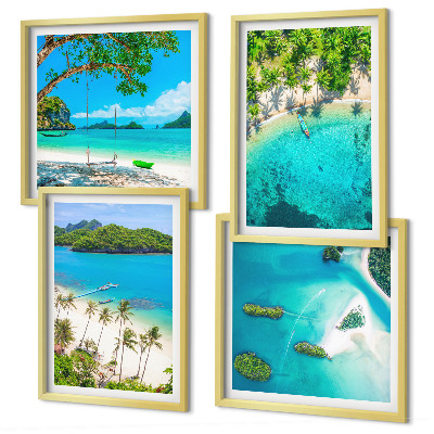 Set de 4 cuadros para salón Playas, palmeras, agua cristalina