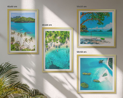 Set de 4 cuadros para salón Playas, palmeras, agua cristalina
