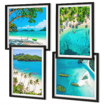 Set de 4 cuadros para salón Playas, palmeras, agua cristalina
