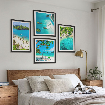 Set de 4 cuadros para salón Playas, palmeras, agua cristalina