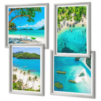 Set de 4 cuadros para salón Playas, palmeras, agua cristalina
