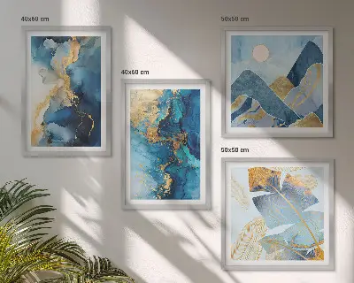 Galería de pared patrones de montañas azules con detalles dorados