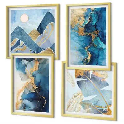 Galería de pared patrones de montañas azules con detalles dorados