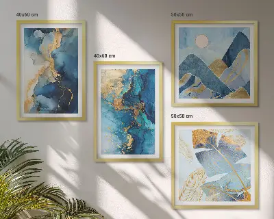 Galería de pared patrones de montañas azules con detalles dorados