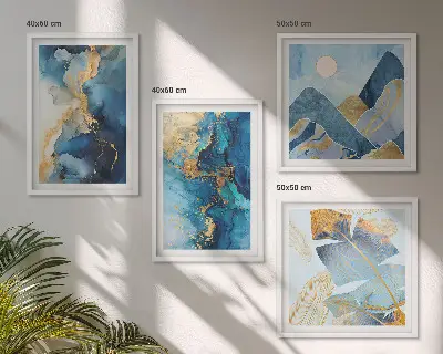 Galería de pared patrones de montañas azules con detalles dorados