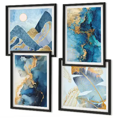 Galería de pared patrones de montañas azules con detalles dorados