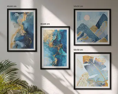 Galería de pared patrones de montañas azules con detalles dorados
