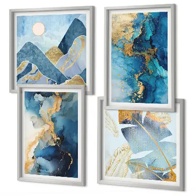Galería de pared patrones de montañas azules con detalles dorados