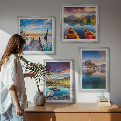Set de cuadros modernos para salón Lagos, montañas, paisaje, barco