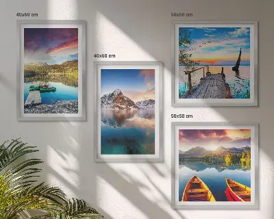 Set de cuadros modernos para salón con paisajes de lagos montañas y barcos